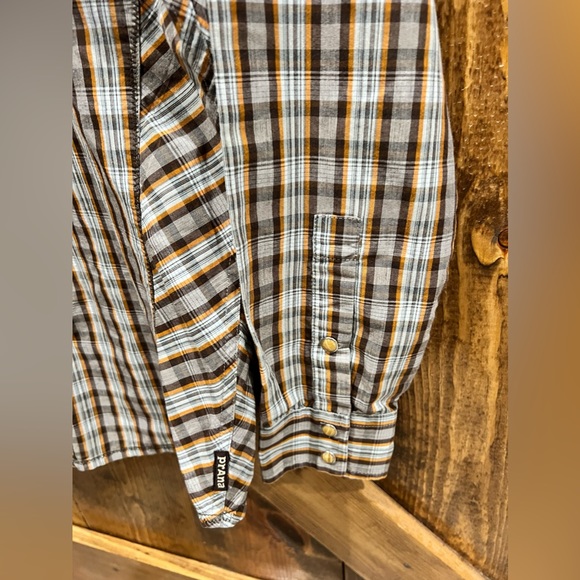 Prana Snap Front Shirt‎ Plaid Slim Fit Casual Long Sleeve. Size Small - Picture 6 of 7